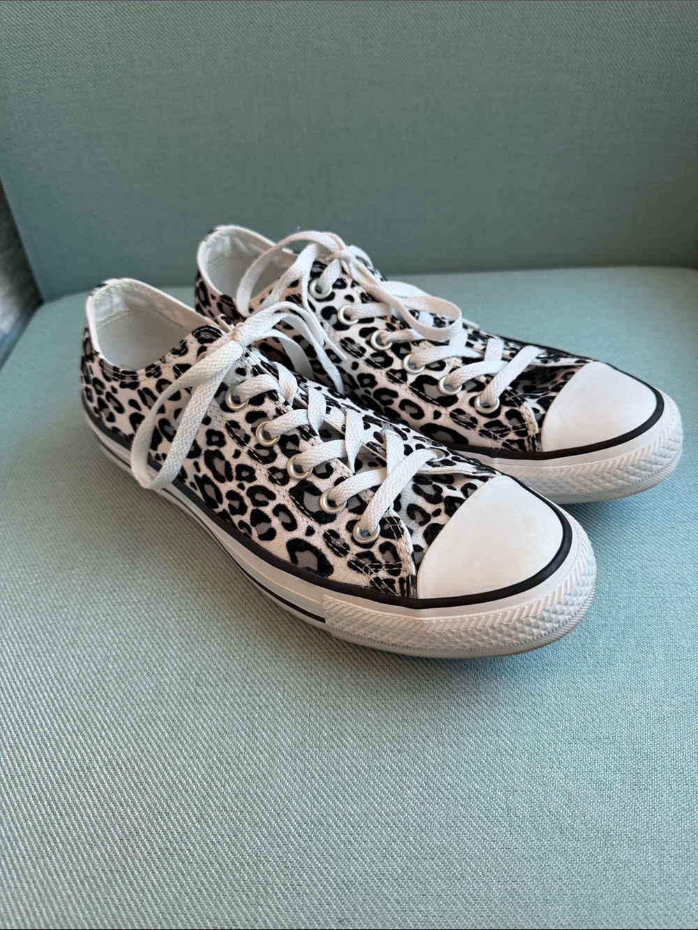 Converse All Stars Leopard Print Canvas Athletic Sneakers - White and Black